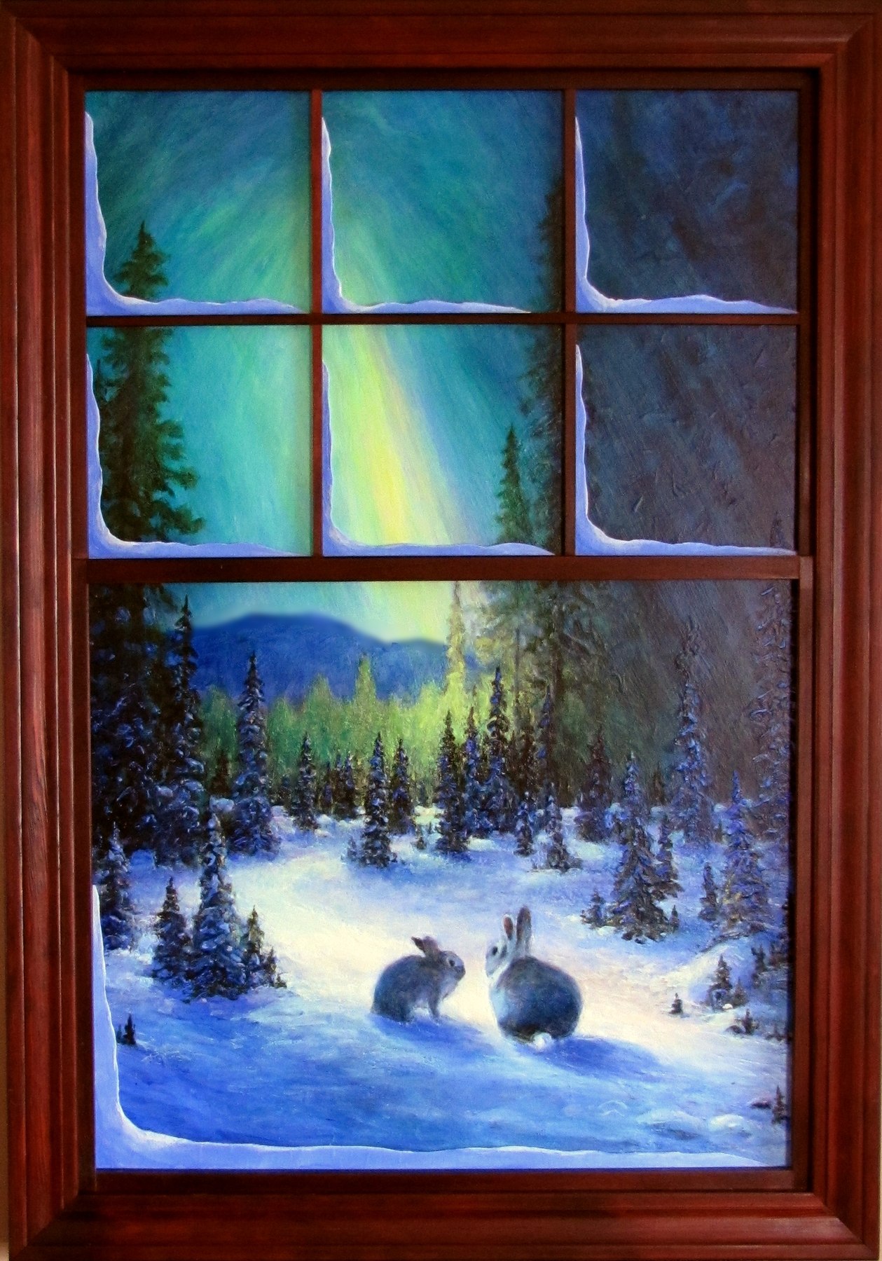Whats Up, oak window frame, photographed in daylight
