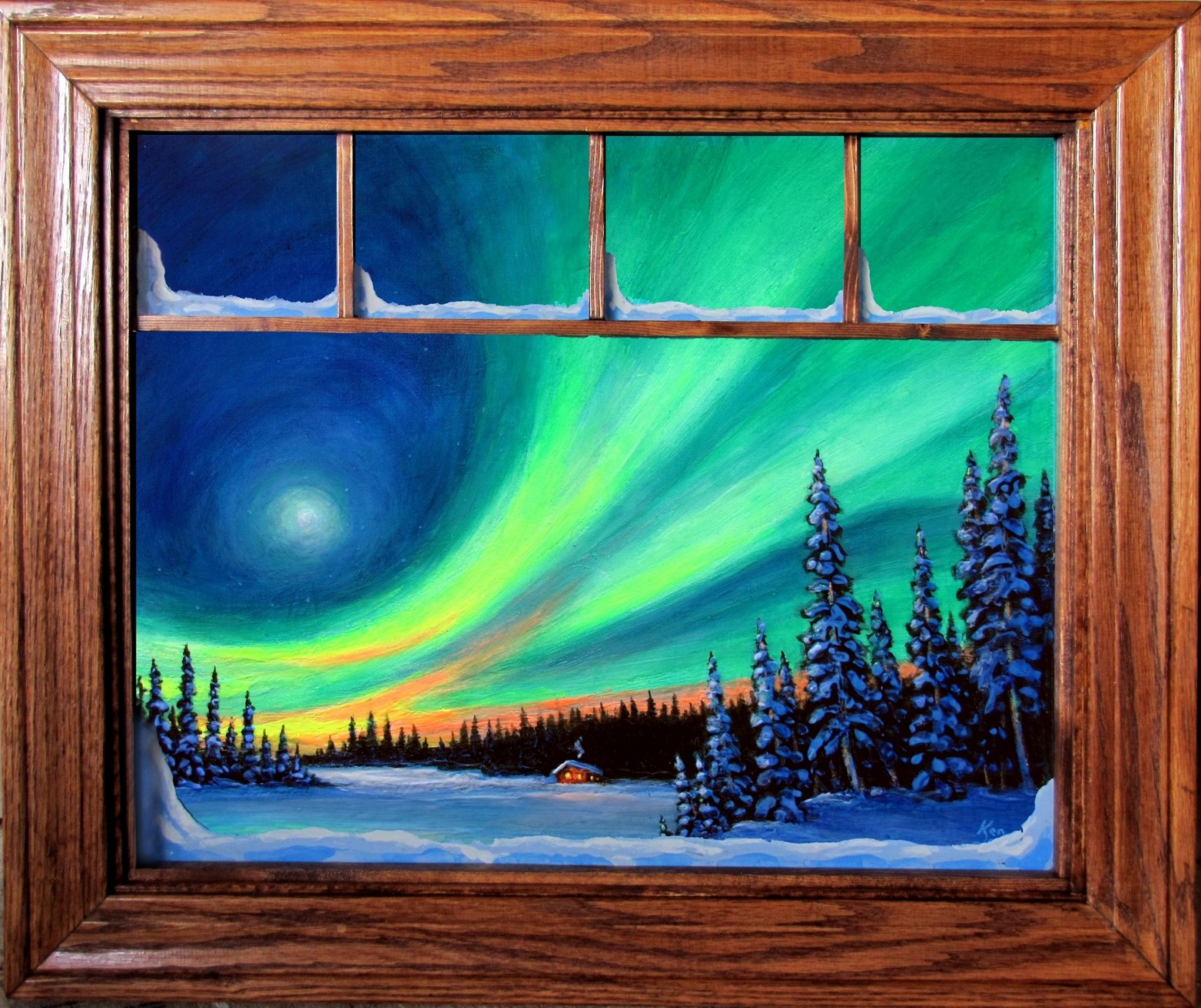Moonlight Sonata, oak window frame, photographed in daylight