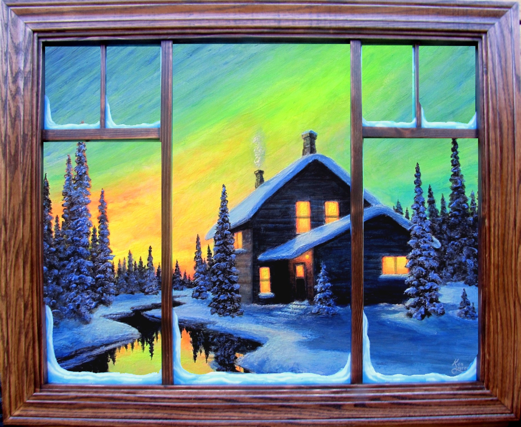 Creek Side, oak window frame, photographed in daylight