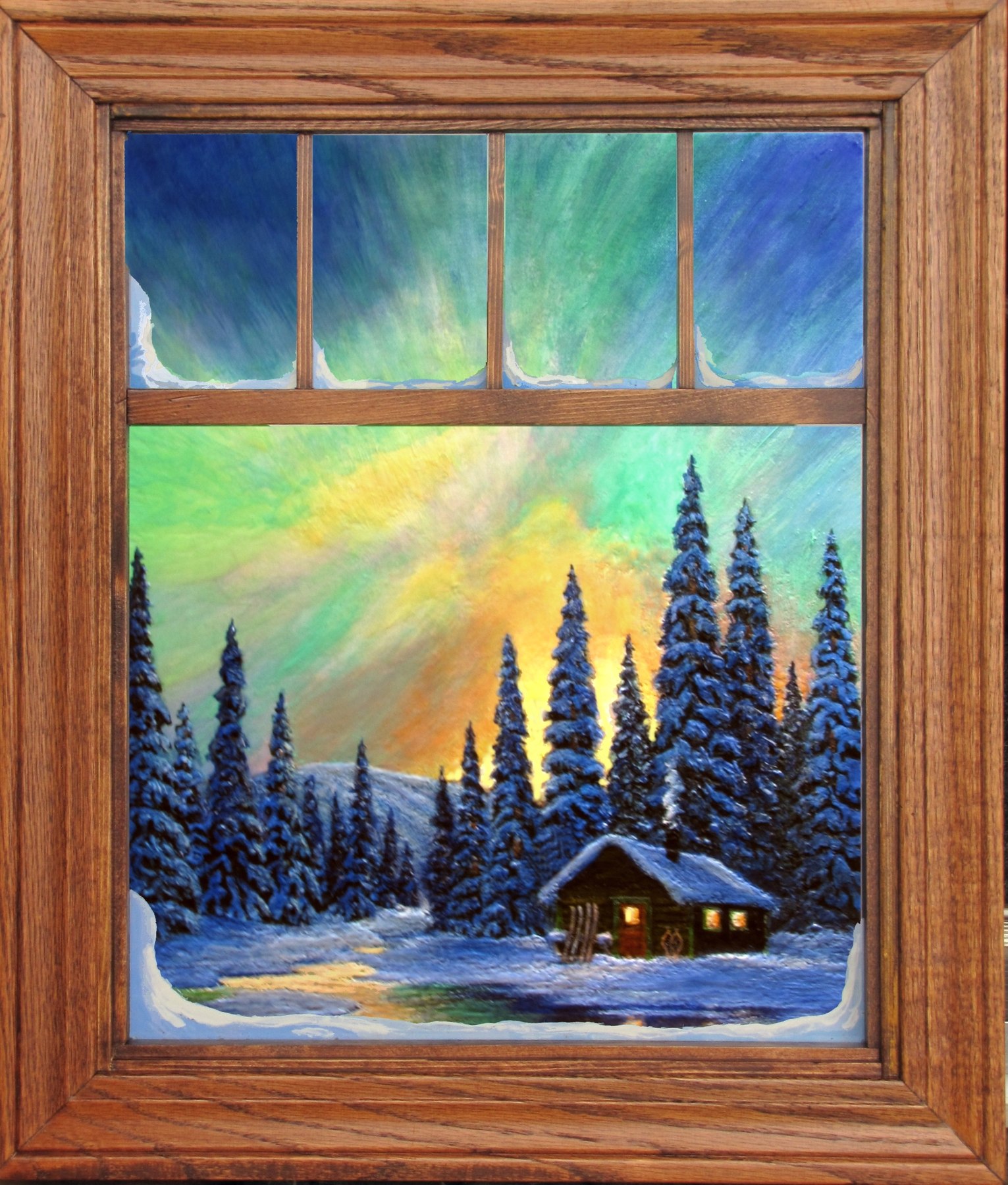 A Spectacular Night, oak window frame, photographed in daylight