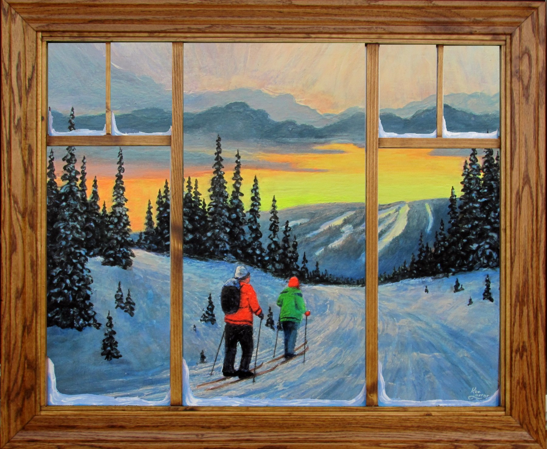 Cross Country Paradise, oak window frame, photographed in daylight