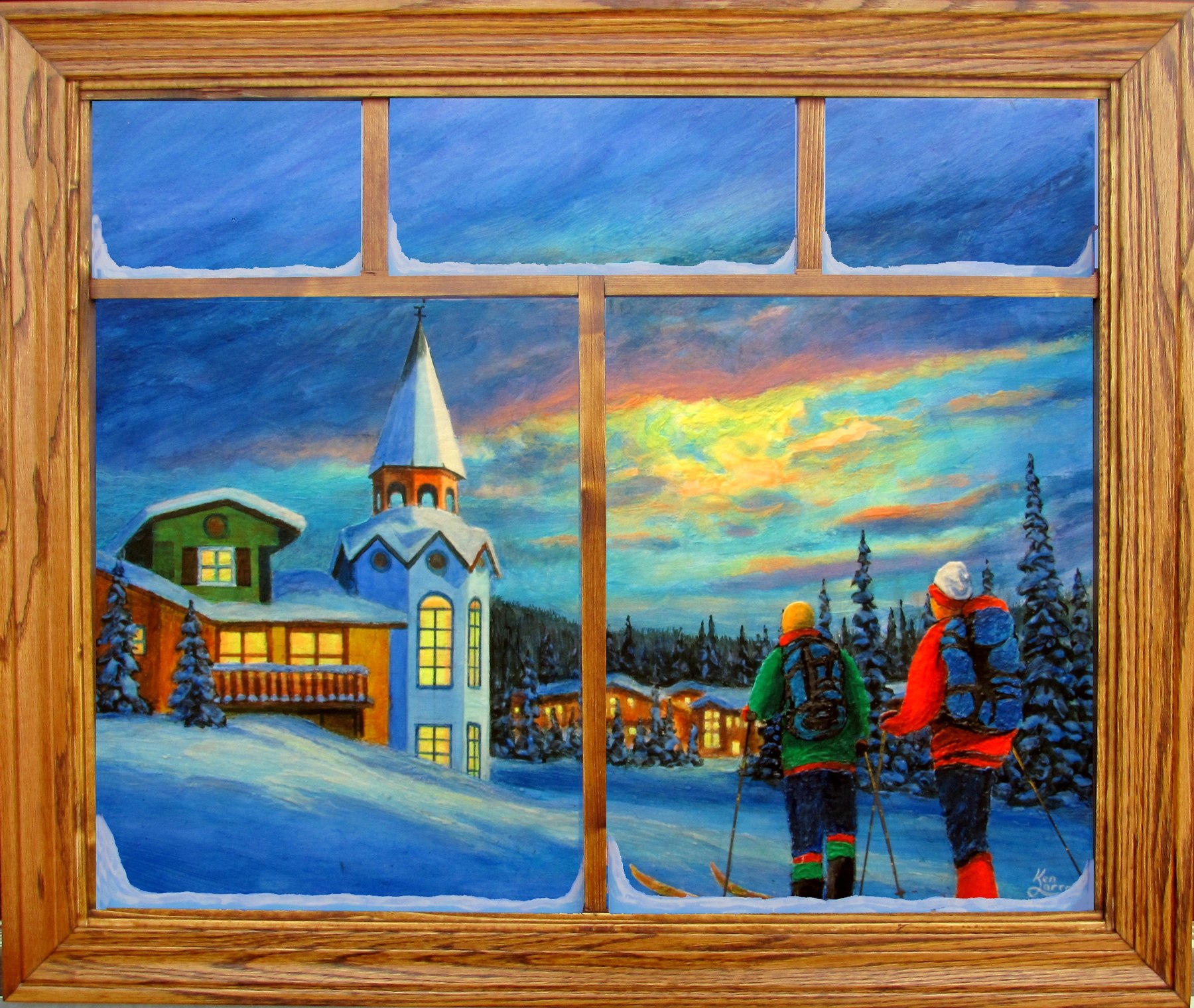 Crystal Forest — Sun Peaks, oak window frame, photographed in daylight